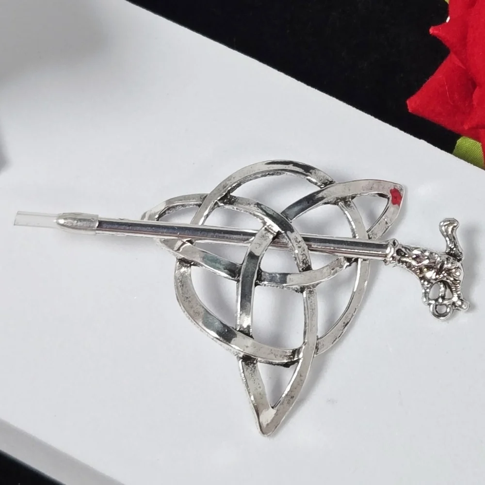 Celtic Triquetra Hair Pin Silver Viking Dragon Hair Slide Stick Medieval Norse